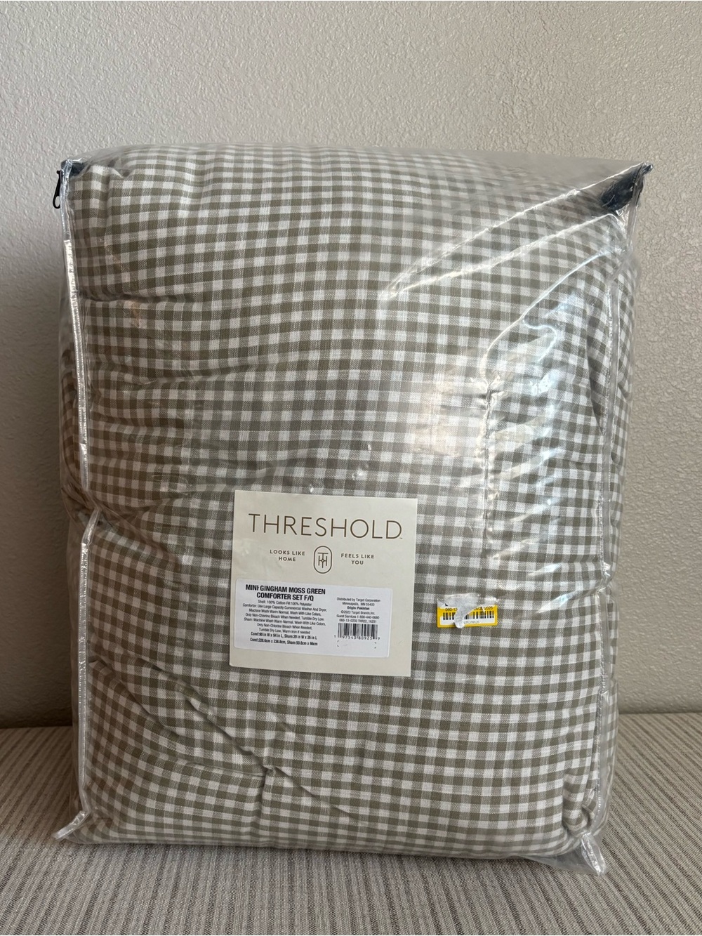 NWT Full/Queen Mini Gingham Comforter and Sham Set Moss Green - Threshold